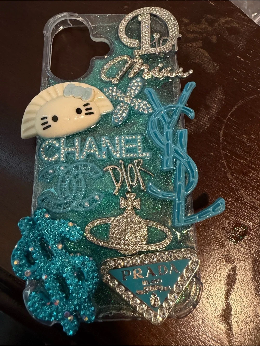 Custom made Teal Glitter Decorative Designer Logo iPhone Case
